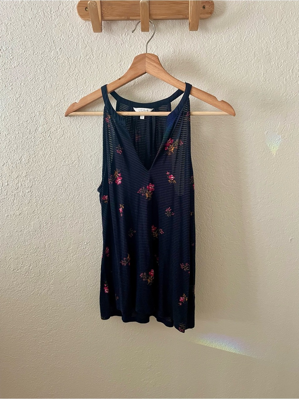 Lucky Brand Women’s Navy Floral Sheer Tank Top XS NWOT
